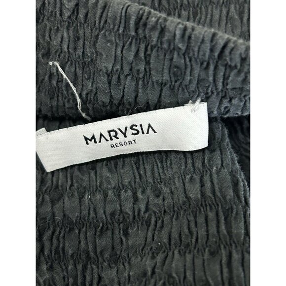 MARYSIA Resort Women’s Sz M Midi Smocked Swiss Dot Black Bow Tie Shoulder Dress - Picture 12 of 12